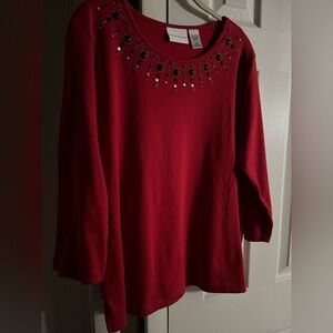 Alfred Dunner Red Embellished Blouse